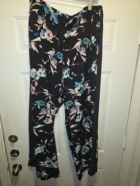 Lane Bryant Black Wide-Leg Pants with Pink & Teal Floral